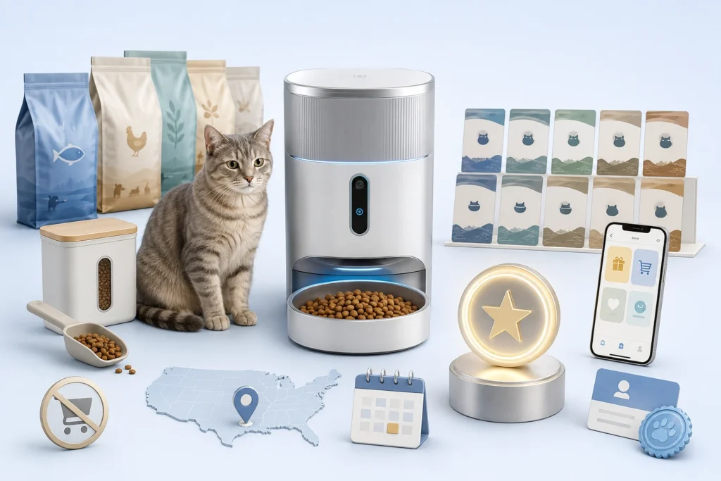 Purina Petivity Cat Feeder Sweepstakes featuring a premium cat feeder and one year of dry cat food prizes