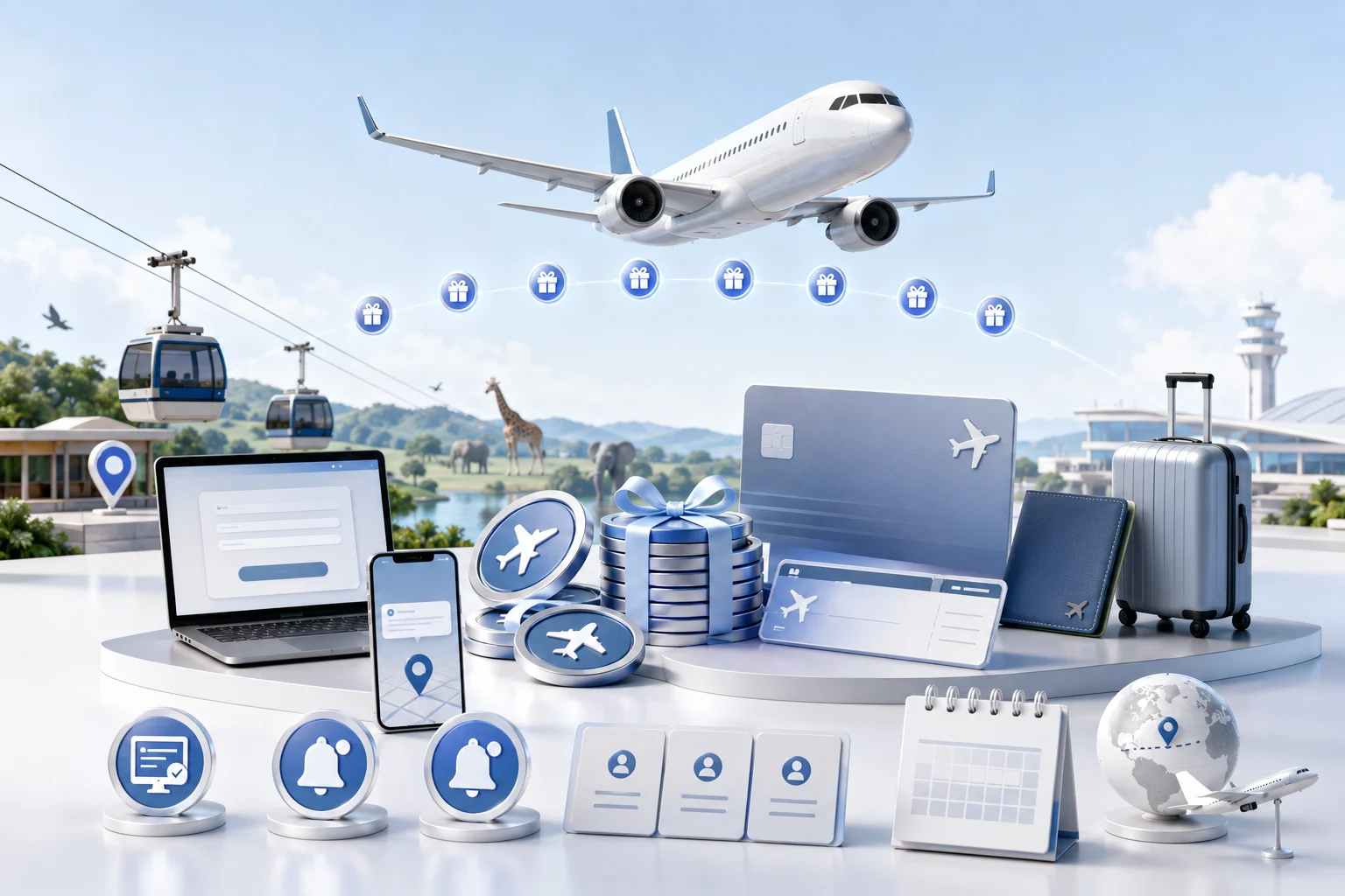 Skyfari Now Boarding Sweepstakes featuring airline reward points, a passenger aircraft and monthly travel prize cues