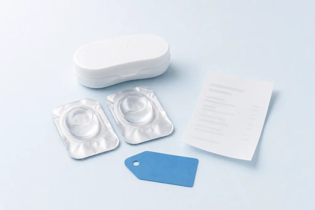 Contact lens products illustrating the Walgreens contact lens coupon