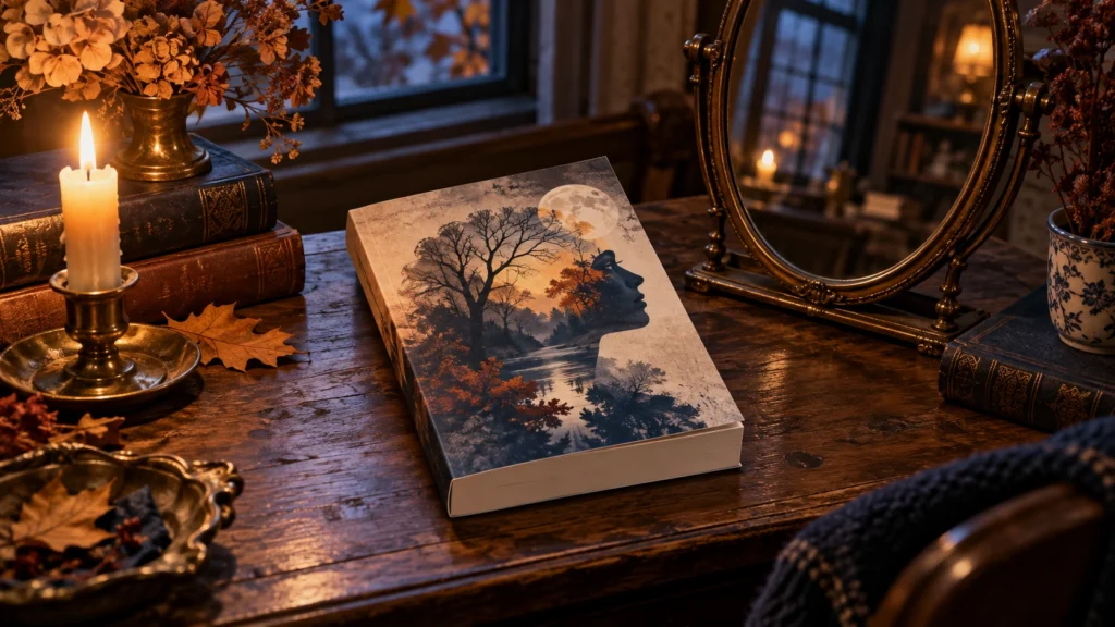 Conceptual paperback book beside an antique mirror and candle, illustrating The Haunted Mind giveaway.