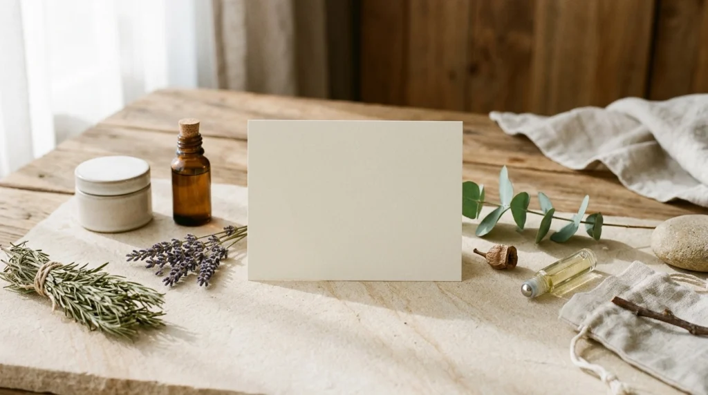 Conceptual gift voucher surrounded by botanical wellness products representing the Baldwins UK giveaway.