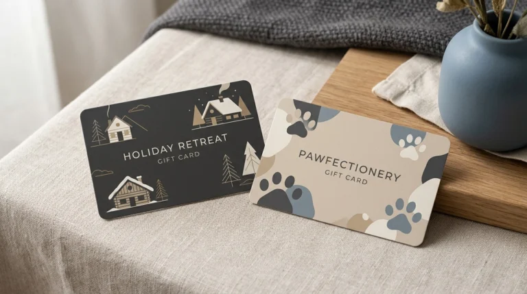 Editorial illustration of two gift cards representing the Maxi Zoo anniversary giveaway in Denmark.